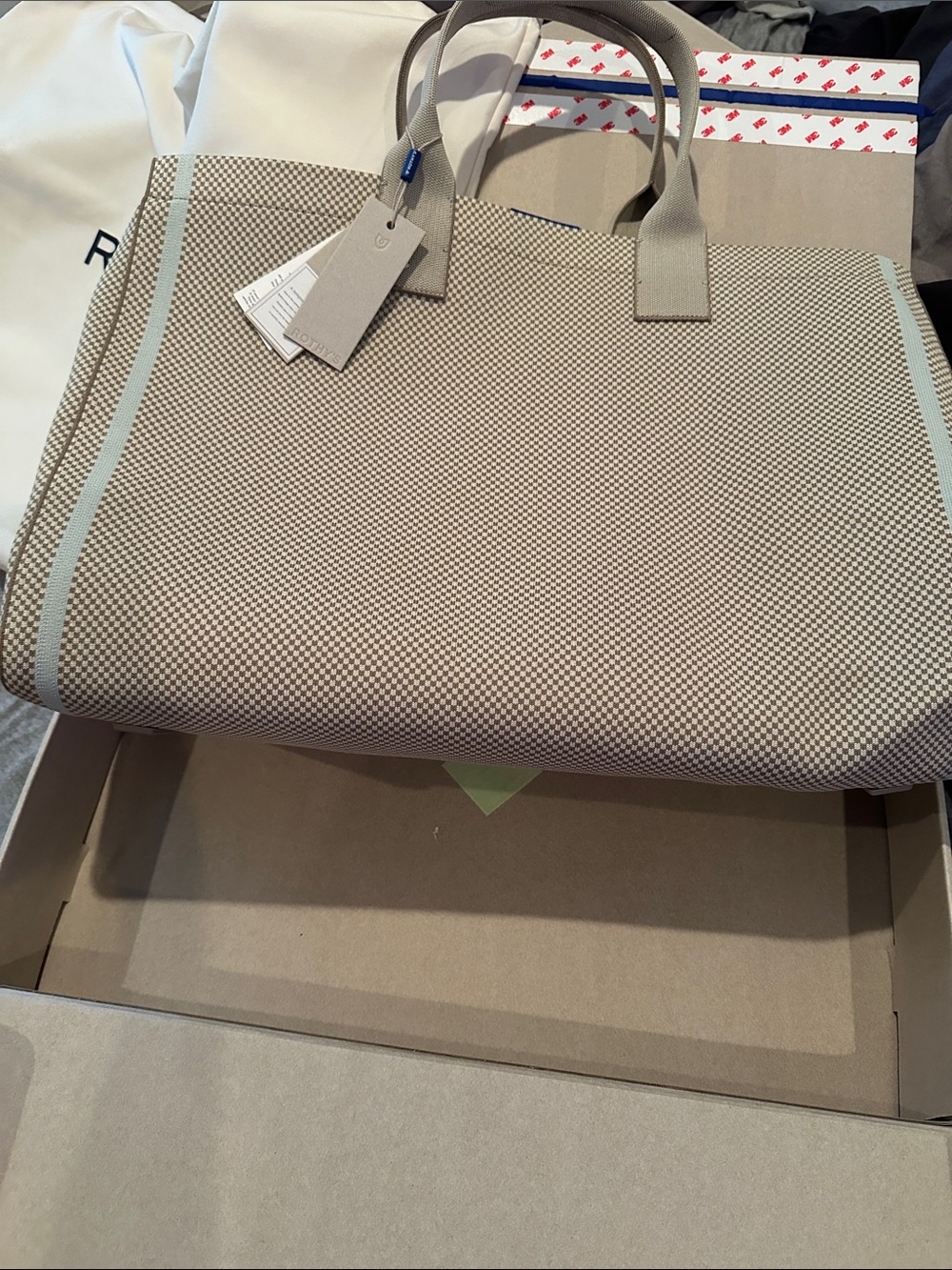 Rothy’s The Weekender in Coastal Mini Check NWT